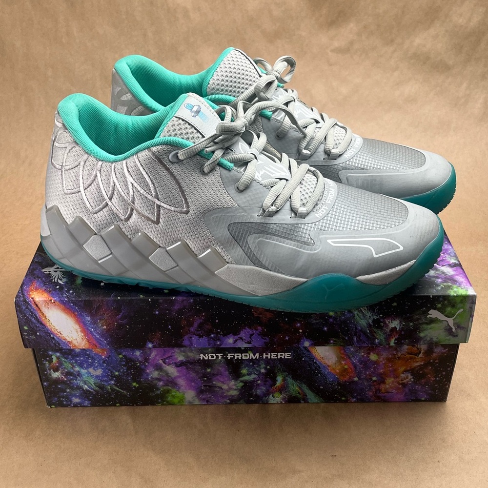 Puma LaMelo Ball MB.01 Lo UFO Grey Teal Sneakers 377675-02 Men's 15